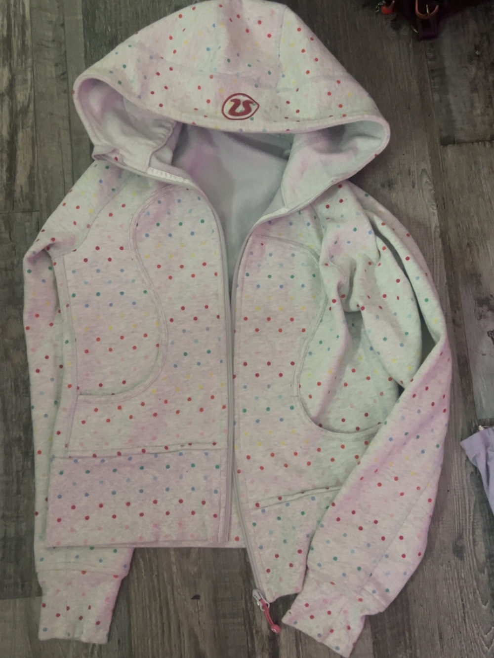 lululemon athletica Girls' Light Heather Gray Polka Dot Zip Hoodie